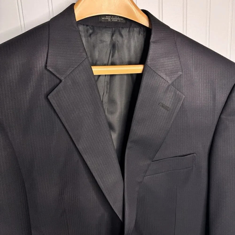 Jones New York Suit Jacket 39R Black Pinstripe 95% Wool Blazer Men Two Vent 0958